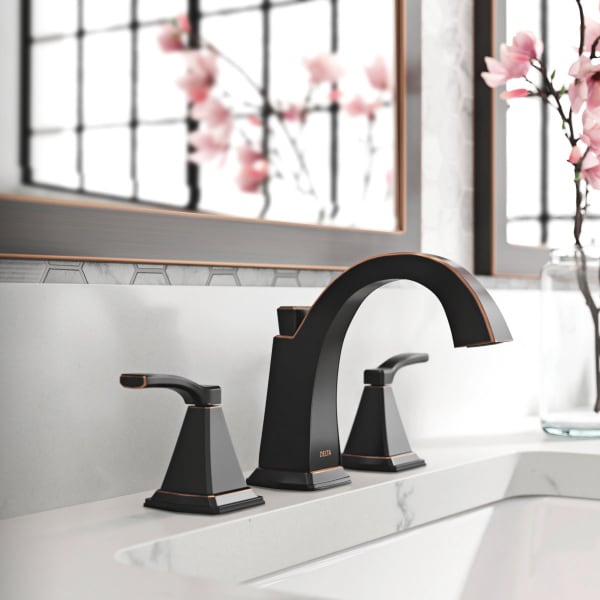 Delta Flynn Oil Rubbed Bronze Widespread 2-handle WaterSense Mid-arc Residential Handle Bathroom Sink Faucet with Drain
