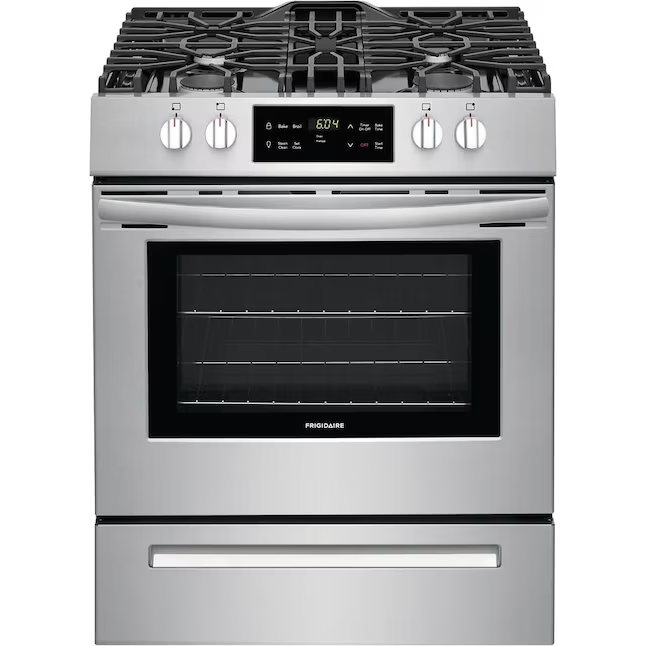Frigidaire 30-in 4 burners 5-cu ft Freestanding Natural Gas Range (EasyCare Stainless Steel), LFGH3051VF *JR2508, Retail: $1,199.00, FINAL PRICE: $799.99 + TAX