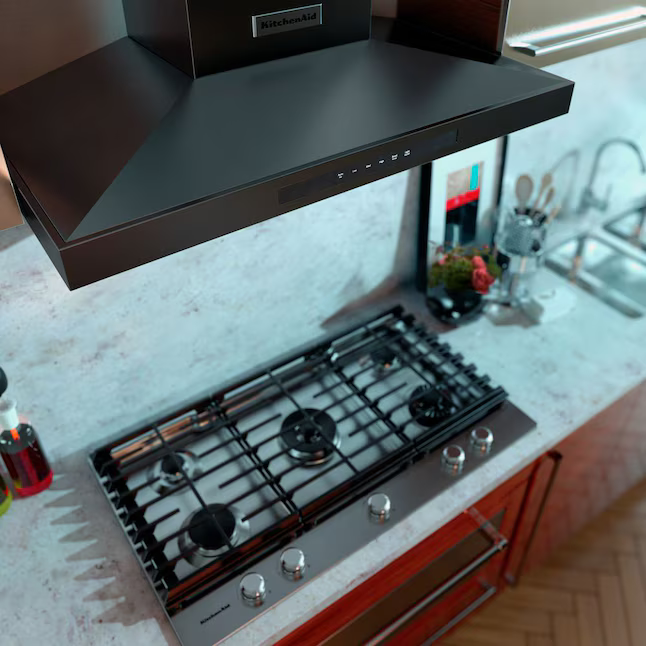 KitchenAid 30-in Convertible 585-CFM Recirculating Black Stainless with PRINTSHIELD Finish Wall-Mounted Range Hood, KVWB600HBS/3 *JR2510, Retail: $2,119.00, FINAL PRICE: $999.99 + TAX