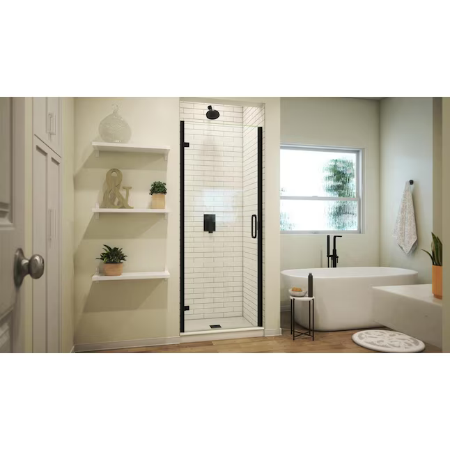 Arizona Shower Door Mini Hinge Matte Black 34-in W x 66.625-in H Semi-frameless Clear Glass Hinged Shower Door, MP34X66MBCL *HD2509, Retail: $556.46, FINAL PRICE: $359.99 + TAX
