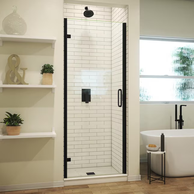 Arizona Shower Door Mini Hinge Matte Black 34-in W x 66.625-in H Semi-frameless Clear Glass Hinged Shower Door, MP34X66MBCL *HD2509, Retail: $556.46, FINAL PRICE: $359.99 + TAX