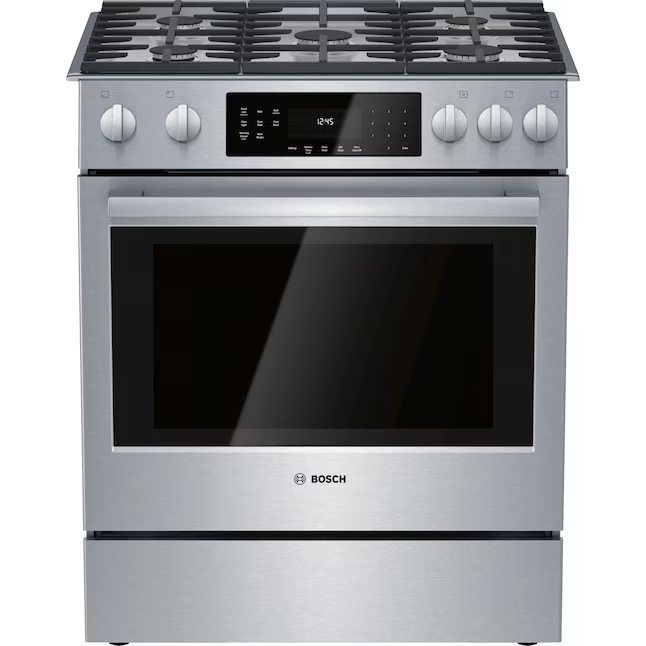 Bosch 800 Series 30-in 5 burners 4.8-cu ft Convection Oven Slide-In Natural Gas Range (Stainless Steel), HGi8056UC *JR2504, Retail: $2,549.00, FINAL PRICE: $1,699.99 + TAX