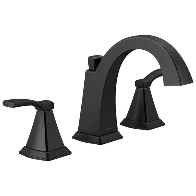 Delta Flynn Black Matte Black Widespread 2-handle WaterSense Mid-Arc Residential Handle Bathroom Sink Faucet with Drain, 35768LF-BL, 1562709  *JR2503
