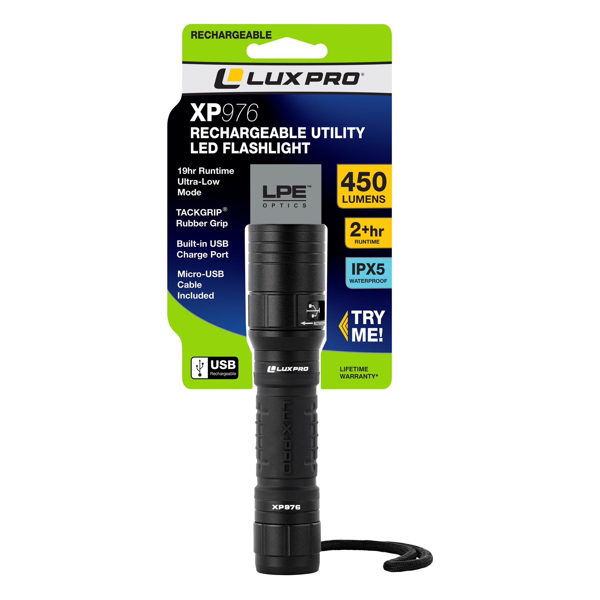 Lux-Pro 450-Lumen 4 -Adjustable Mode LED Rechargeable Flashlight