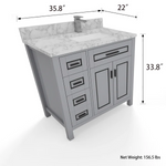 Venice 36-inch Gray Single Sink Bathroom Vanity with Carrara White Marble Top, VV236G-TV236S, Retail: $1,399.95, CLEARANCE PRICE: $599.99 + TAX