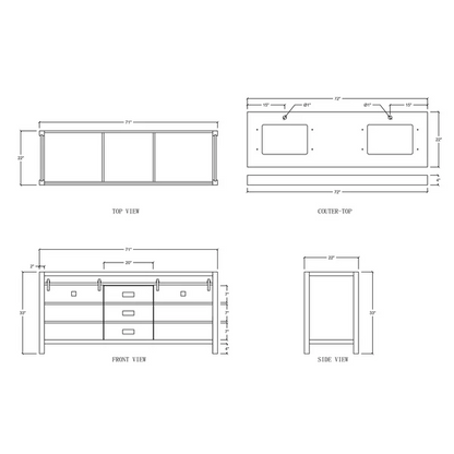 Florence 72-inch Double Sink Vanity in White with Custom Quartz Top, VV372W-CQTSQ, Retail: $2,099.95, FINAL PRICE: $1,299.99 + TAX