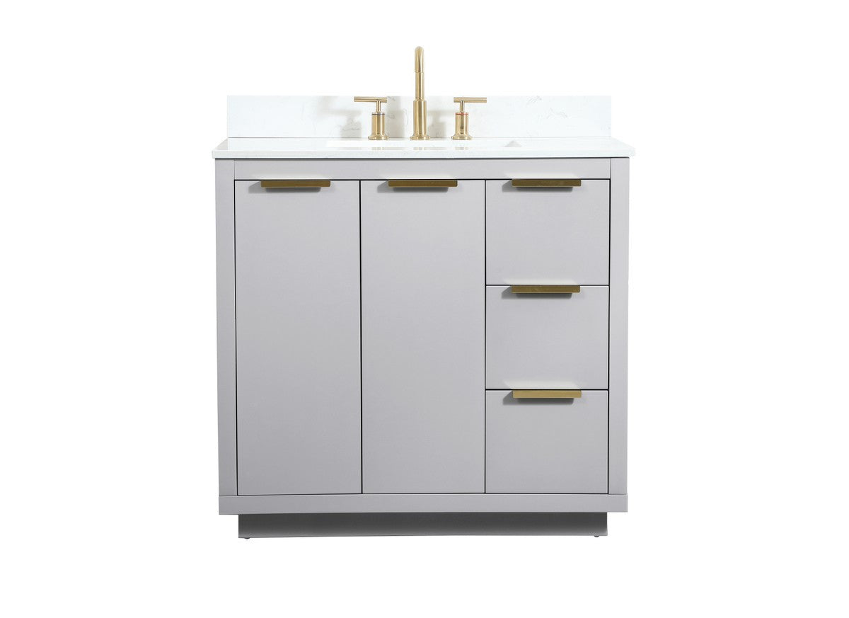 Ever Living Delta 36-Inch Single Sink Vanity in Light Grey with a Calacatta White Engineered Marble Countertop, VF19436GR, FINAL PRICE: $599.99 + TAX [FBM-135]