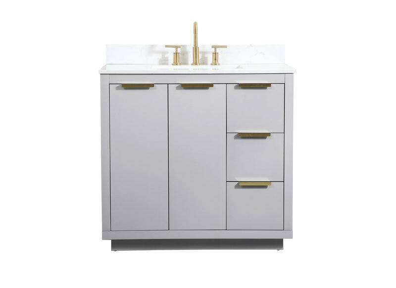 Ever Living Delta 36-Inch Single Sink Vanity in Light Grey with a Calacatta White Engineered Marble Countertop, VF19436GR, FINAL PRICE: $599.99 + TAX [FBM-135]