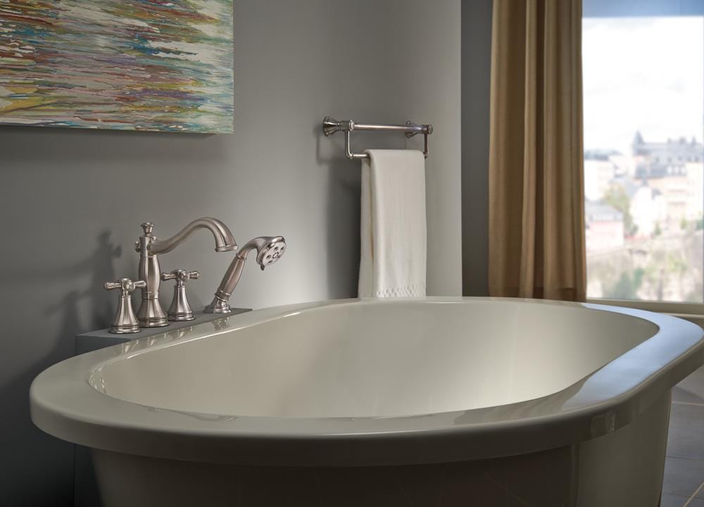 Delta Cassidy Metal Cross Handle Set - Roman Tub in Stainless Steel