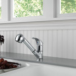 Peerless Turnbridge Chrome Deck-mount Pull-out Kitchen Faucet with Sprayer (Includes Deck Plate), P18550LF, MSRP: $136, FINAL PRICE: $69.99 + TAX