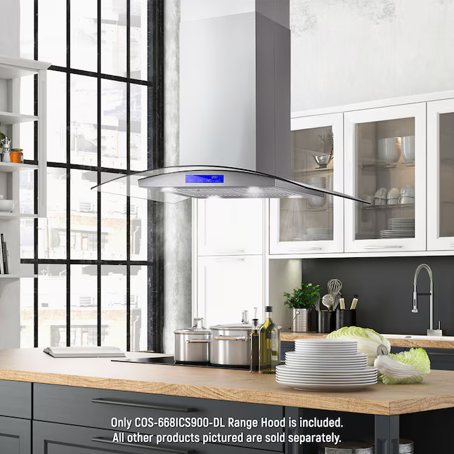 Cosmo 36-in Ductless 380-CFM Stainless Steel Island Range Hood with Charcoal Filter, COS-668iCS900 *JR2509, Retail: $431.99, FINAL PRICE: $249.99 + TAX
