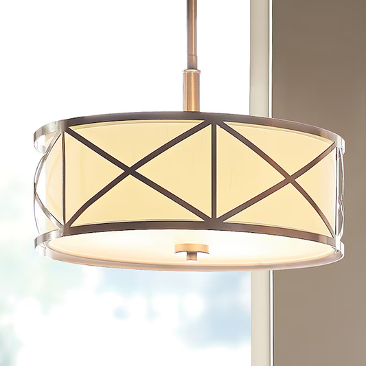 Kichler Edenbrook 3-Light Brushed Nickel Modern/Contemporary Etched Glass Drum Hanging Pendant Light, 34720   616028, MSRP: $238.79, Final: $79.99, CLEARANCE: $69.99 + TAX