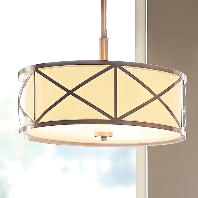 Kichler Edenbrook 3-Light Brushed Nickel Modern/Contemporary Etched Glass Drum Hanging Pendant Light, 34720   616028, MSRP: $238.79, Final: $79.99, CLEARANCE: $69.99 + TAX