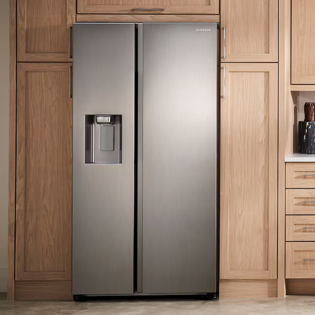Samsung 22-cu ft Counter-Depth Side-by-Side Refrigerator with Ice Maker and Water and Ice Dispenser (Fingerprint Resistant Stainless Steel), RS22T5201SR, MSRP: $1,777.00, FINAL PRICE: $899.99 + TAX
