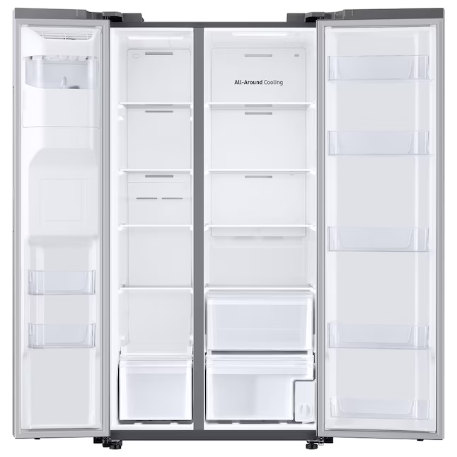 Samsung 22-cu ft Counter-Depth Side-by-Side Refrigerator with Ice Maker and Water and Ice Dispenser (Fingerprint Resistant Stainless Steel), RS22T5201SR, MSRP: $1,777.00, FINAL PRICE: $899.99 + TAX