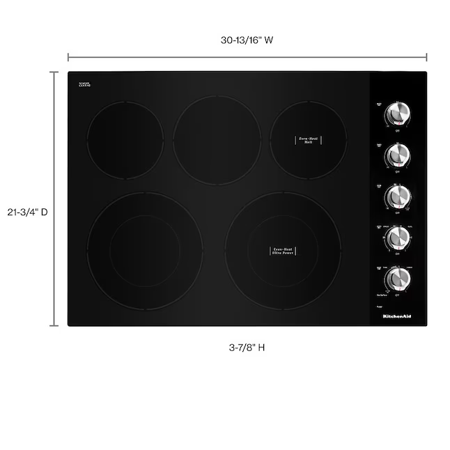 KitchenAid 30-in 5 burners Smooth Surface (Radiant) Black Electric Cooktop, KCES550HBL/00 *JR2508, Retail: $1,599.00, FINAL PRICE: $849.99 + TAX