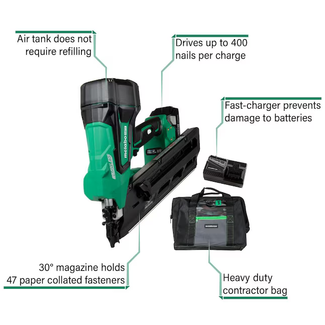 Metabo HPT 3-1/2-in 30-Degree Cordless Roundhead Framing Nailer (Battery Included and Charger Included), NR1890DCS #1166114 *JR2512, Retail: $369.00, FINAL PRICE: $239.99 + TAX