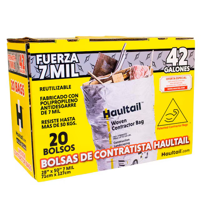 Haultail Woven Contractor Bags 42-Gallon Scent free Off-white Outdoor Polypropylene Construction Trash Bag 20-Count, HT42-20-SE *JR2510, Retail: $26.98, FINAL PRICE: $14.99 + TAX