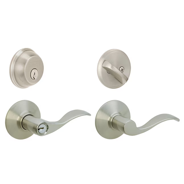 Schlage Accent Satin Nickel Exterior Single-Cylinder Deadbolt and Keyed Entry Door Handle Combo Pack, FB50N V ACC 619 *HD2509, Retail: $83.48, FINAL PRICE: $49.99 + TAX