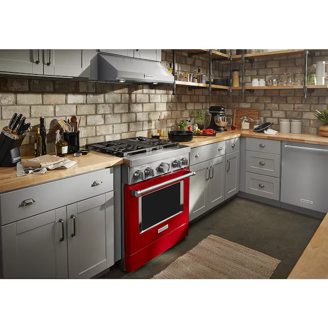 KitchenAid 30-in 4 burners 4.1-cu ft Convection Oven Freestanding Natural Gas Range (Passion Red), KFGC500JPA *JR2512, Retail: $4,599.00, FINAL PRICE: $2,699.99 + TAX
