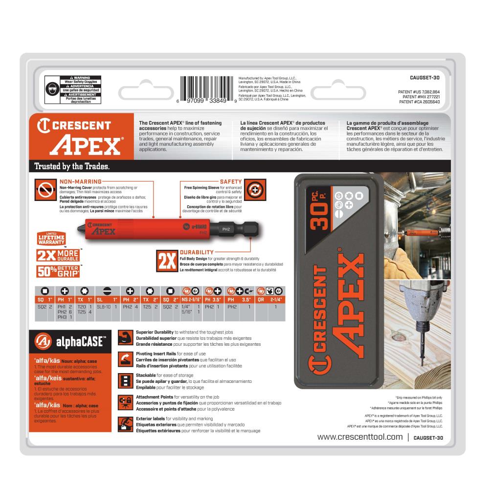 Crescent Apex u-GUARD 1/4-in x Impact Driver Bit Set 30 -Piece