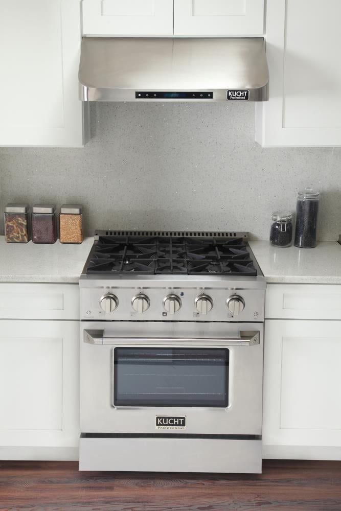 Kucht 30-in Deep recessed 4 burners Convection Oven Freestanding Dual Fuel Range ( Stainless Steel )