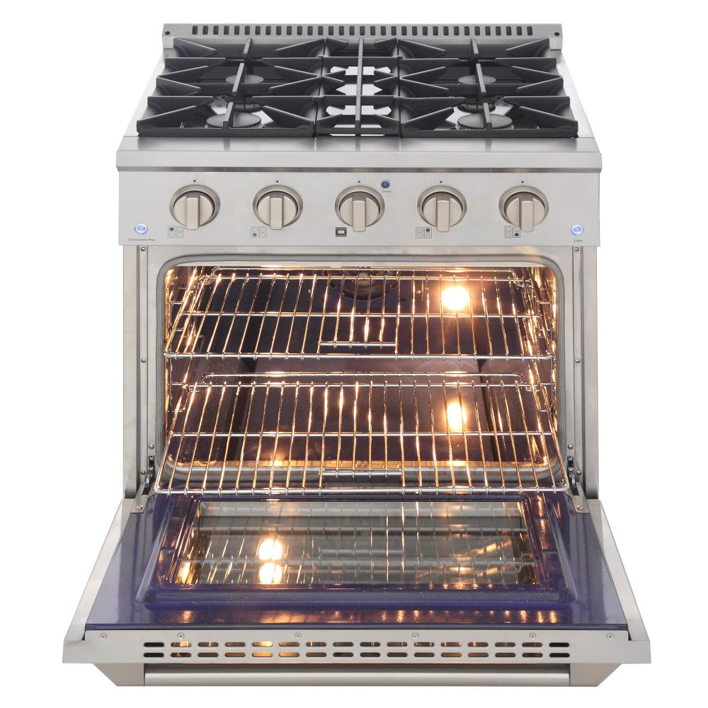 Kucht 30-in Deep recessed 4 burners Convection Oven Freestanding Dual Fuel Range ( Stainless Steel )