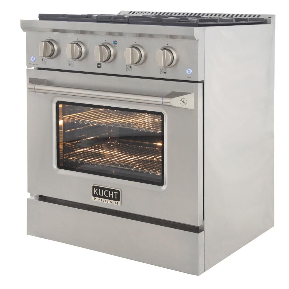 Kucht 30-in Deep recessed 4 burners Convection Oven Freestanding Dual Fuel Range ( Stainless Steel )