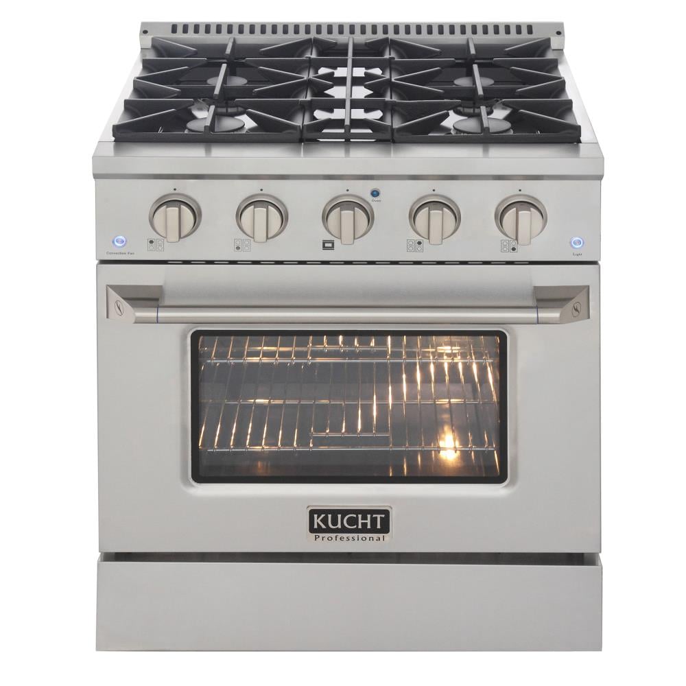 Kucht 30-in Deep recessed 4 burners Convection Oven Freestanding Dual Fuel Range ( Stainless Steel )