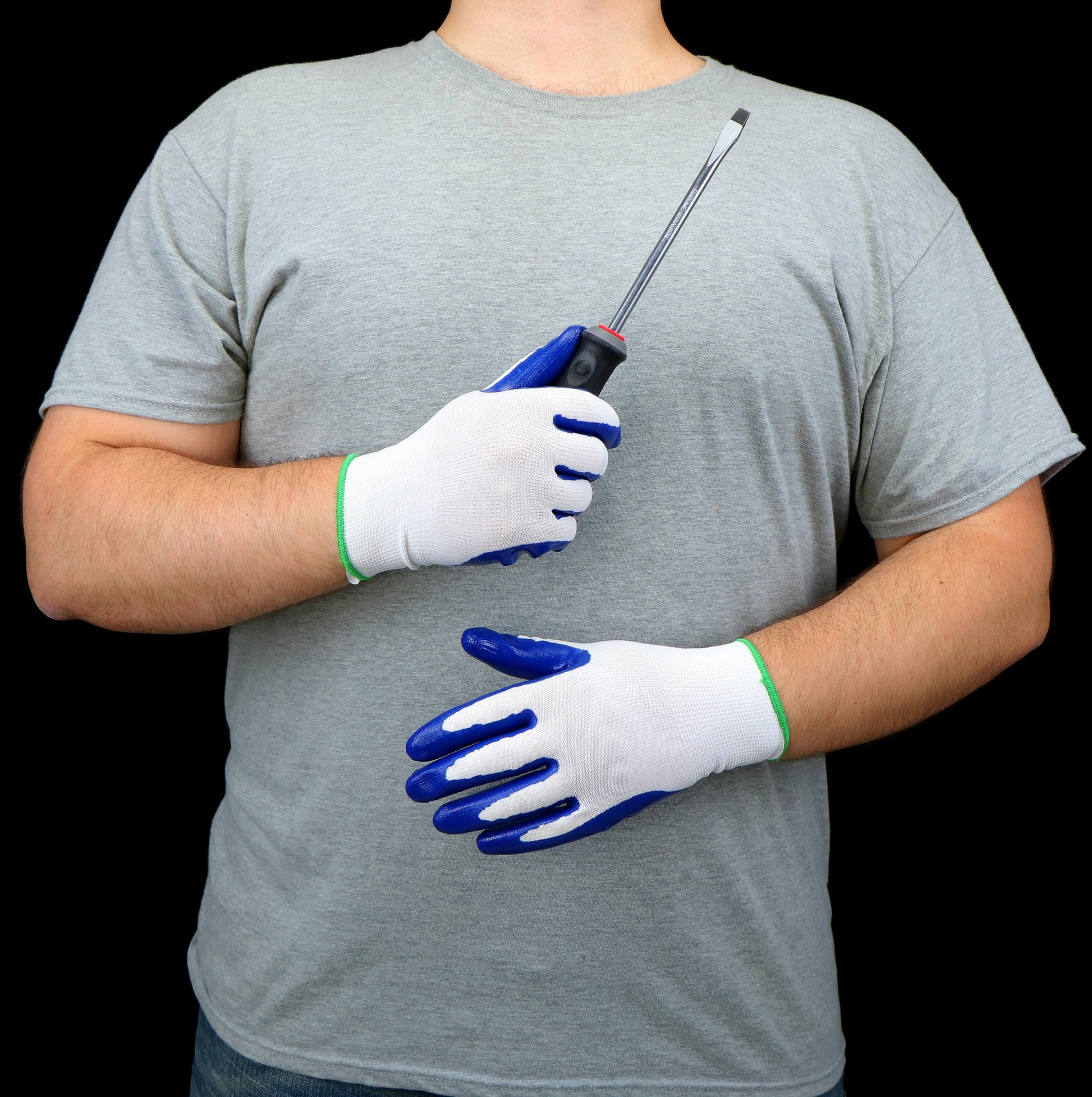 Large Blue Nitrile dipped Rubber Construction Gloves 5 -Pairs