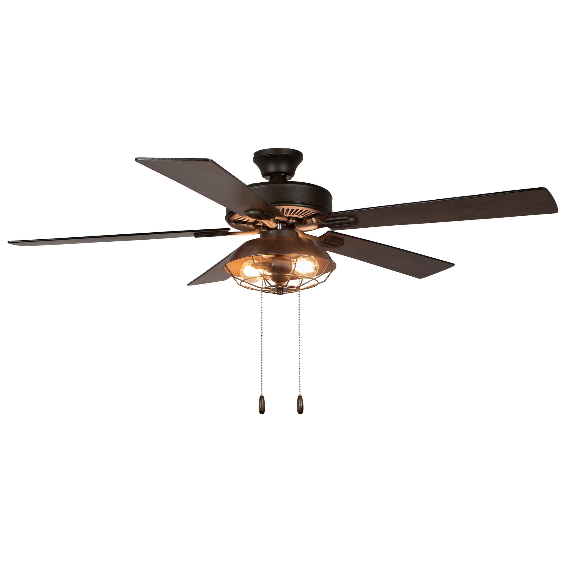 River of Goods 52-in Downrod or Flush Mount Bronze with Rich barnwood/light driftwood Blades Cage Ceiling Fan With Light 5 -Blade )