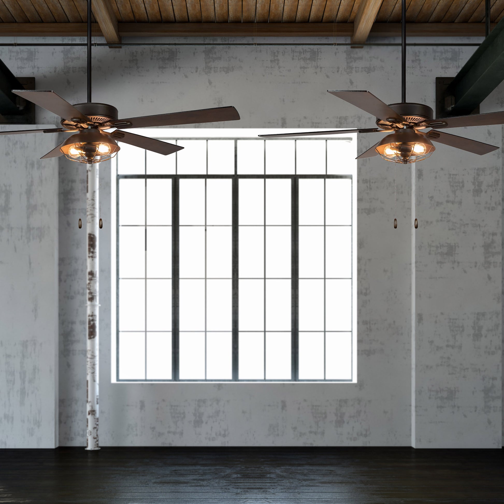 River of Goods 52-in Downrod or Flush Mount Bronze with Rich barnwood/light driftwood Blades Cage Ceiling Fan With Light 5 -Blade )