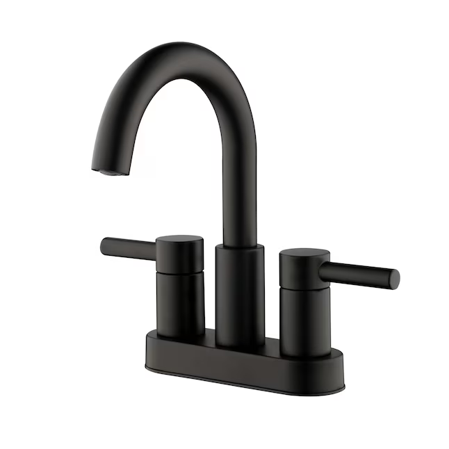 Alpine Reserve Harlow Matte Black 4-in Centerset 2-Handle WaterSense High-Arc Residential Handle Bathroom Sink Faucet with Drain with Deck Plate, 67692W-617001  #1102763 *JR2509, Retail: $69.00, FINAL PRICE: $34.99 + TAX