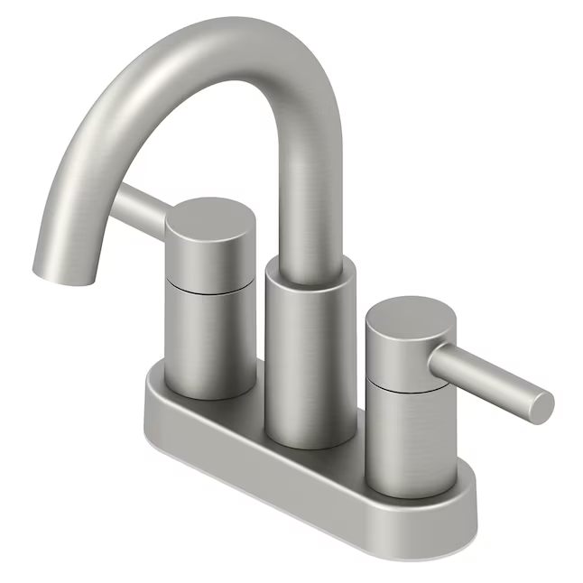 Alpine Reserve Harlow Brushed Nickel 4-in Centerset 2-Handle WaterSense High-Arc Residential Handle Bathroom Sink Faucet with Drain with Deck Plate, 67692W-6104 #702752 *JR2509, Retail: $69.00, FINAL PRICE: $46.99 + TAX