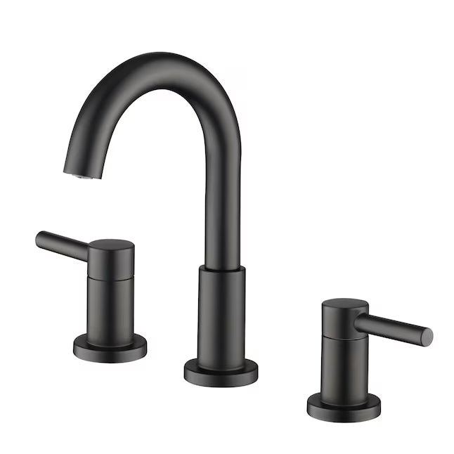 allen + roth Harlow Matte Black Widespread 2-handle WaterSense High-arc Residential Handle Bathroom Sink Faucet with Drain, 67693W-617001, #1102764, MSRP: $99.00, FINAL PRICE: $59.99 + TAX