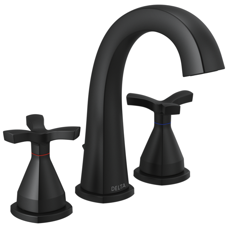 Delta Stryke Matte Black Widespread 2-handle WaterSense Mid-arc Residential Handle Bathroom Sink Faucet with Drain