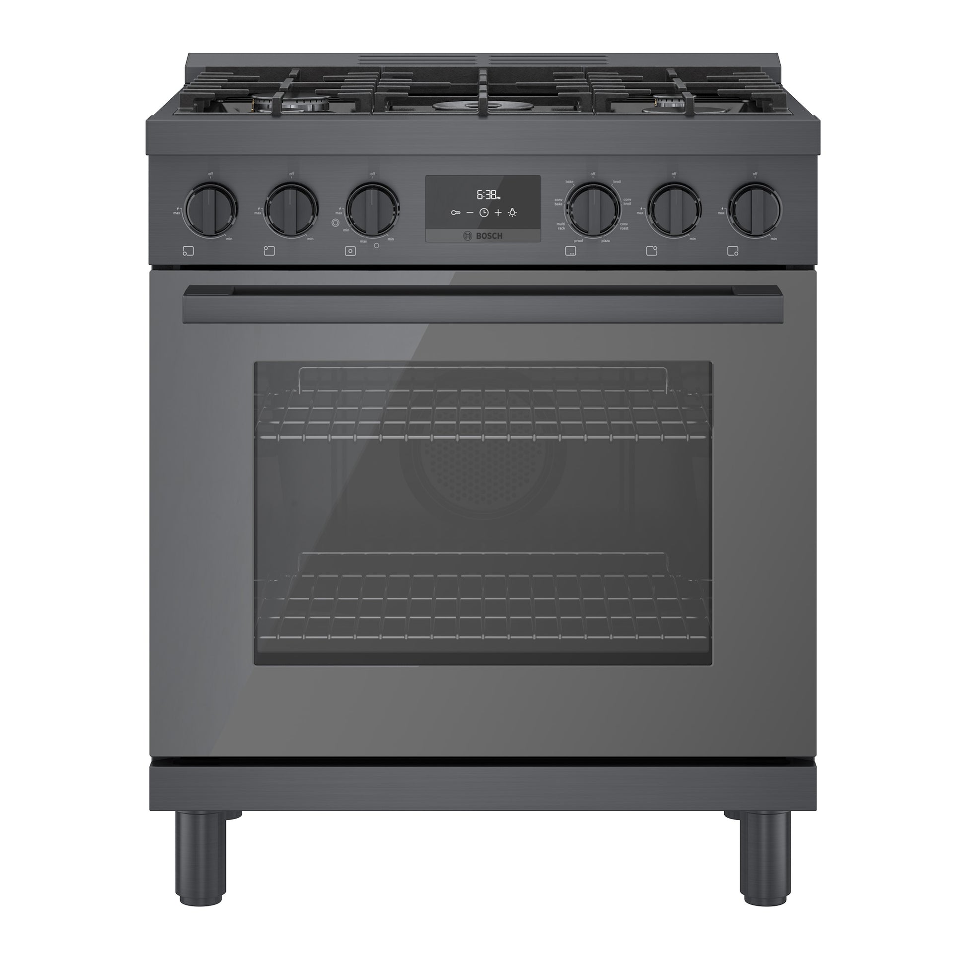 Bosch 800 Series Industrial Style 30-in Standard 5 burners Convection Oven Freestanding Dual Fuel Range (Black Stainless)