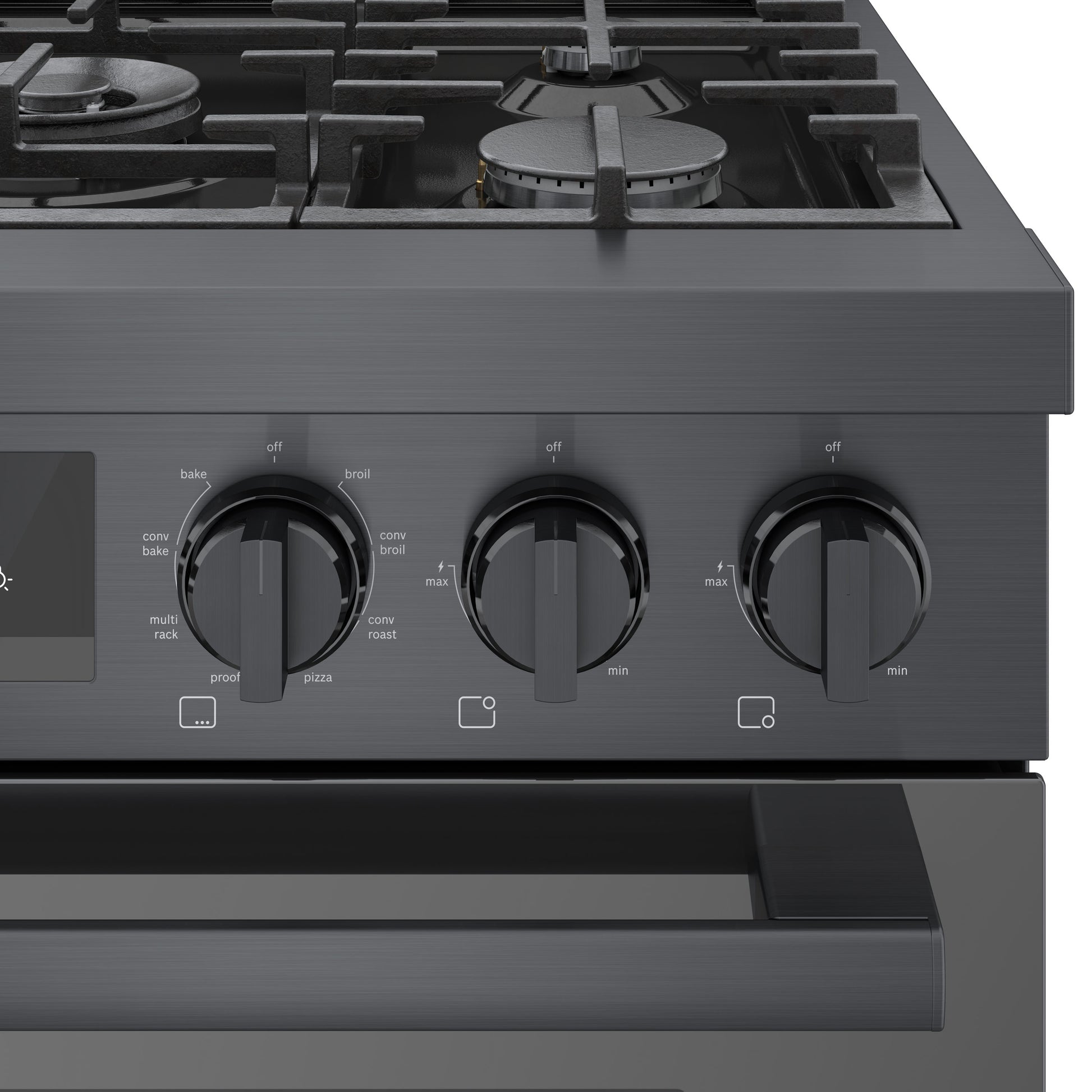 Bosch 800 Series Industrial Style 30-in Standard 5 burners Convection Oven Freestanding Dual Fuel Range (Black Stainless)