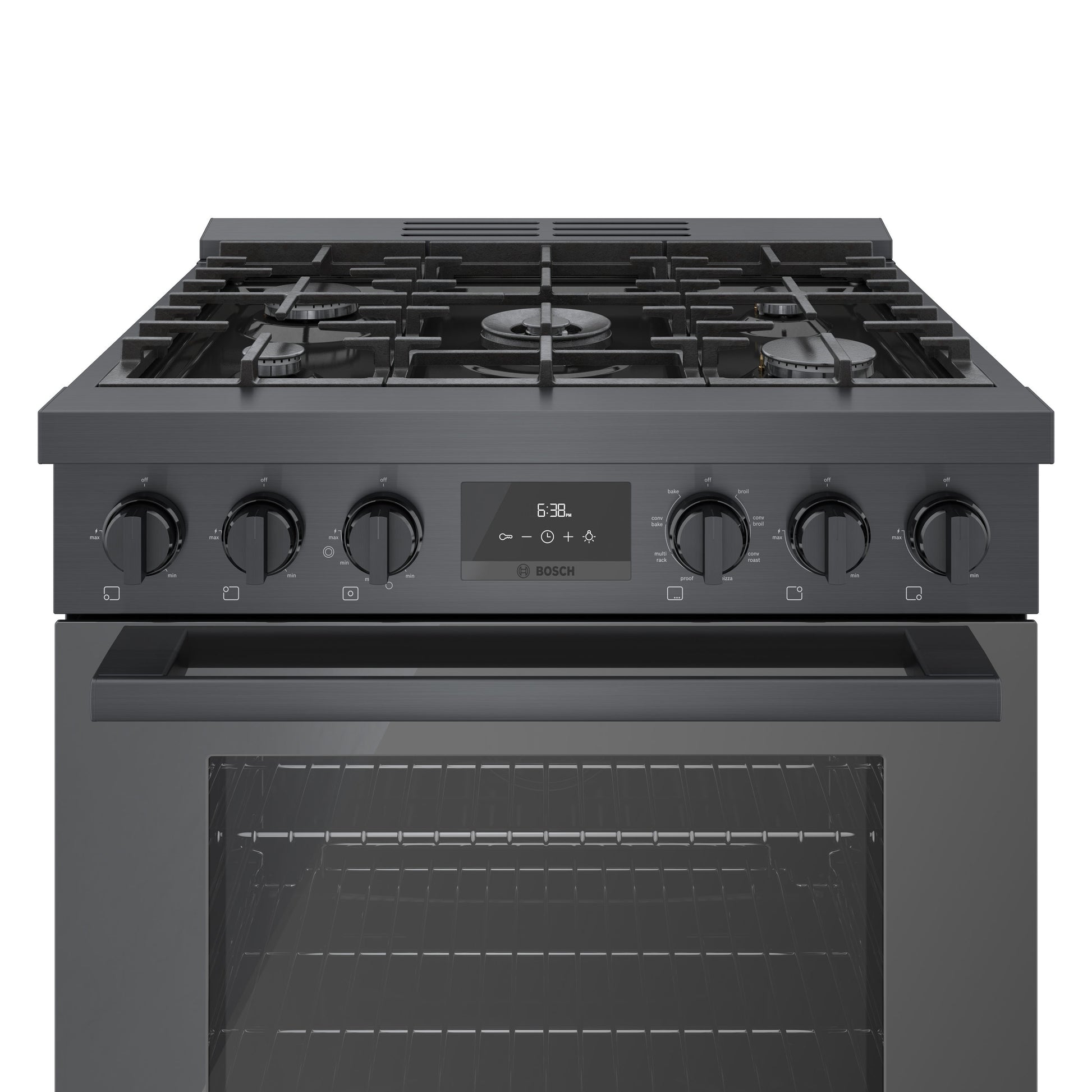 Bosch 800 Series Industrial Style 30-in Standard 5 burners Convection Oven Freestanding Dual Fuel Range (Black Stainless)