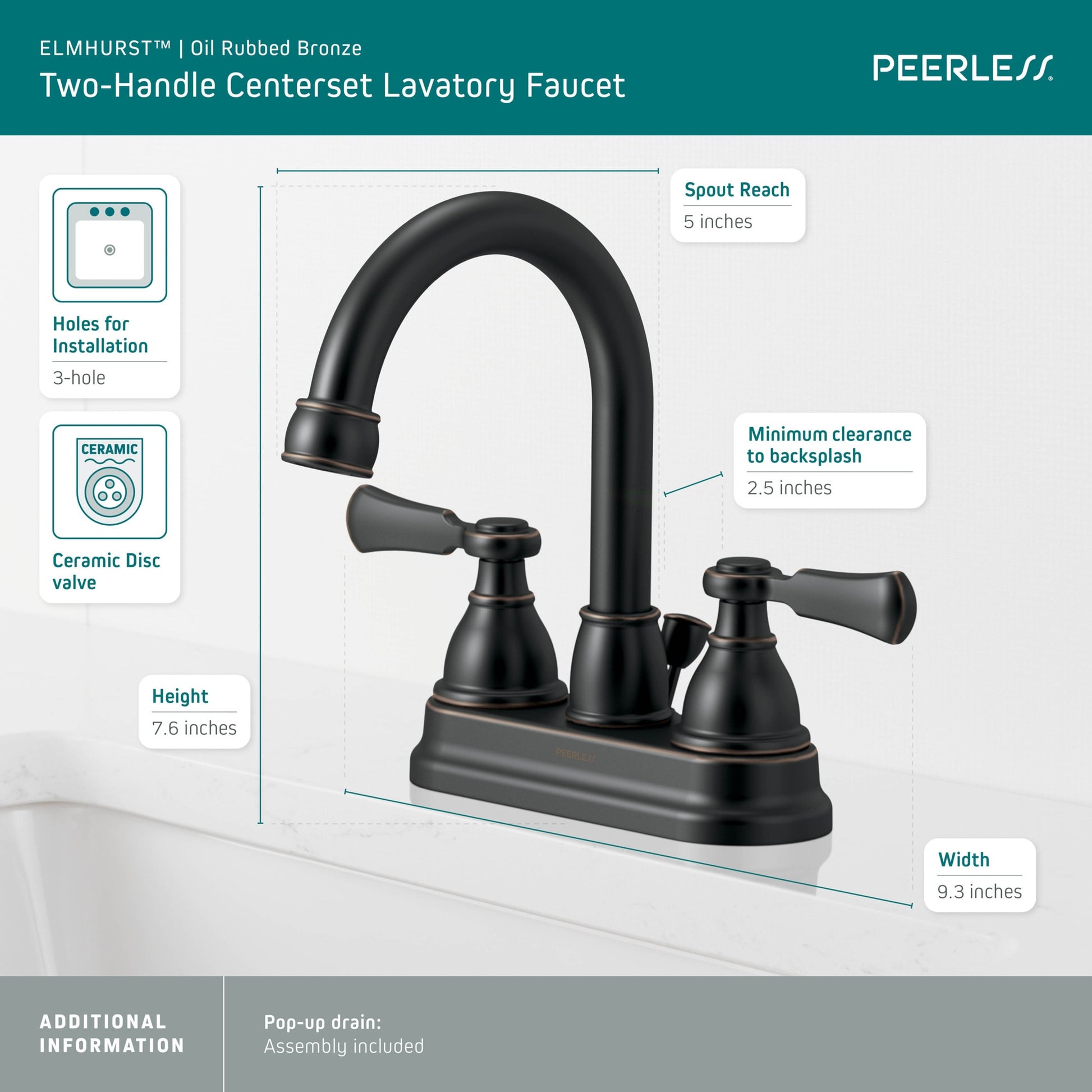 Peerless Elmhurst Two-Handle Centerset Bath Faucet in Oil Rubbed Bronze, P2665LF-OB, MRSP: $261.55, FINAL PRICE: $ + TAX