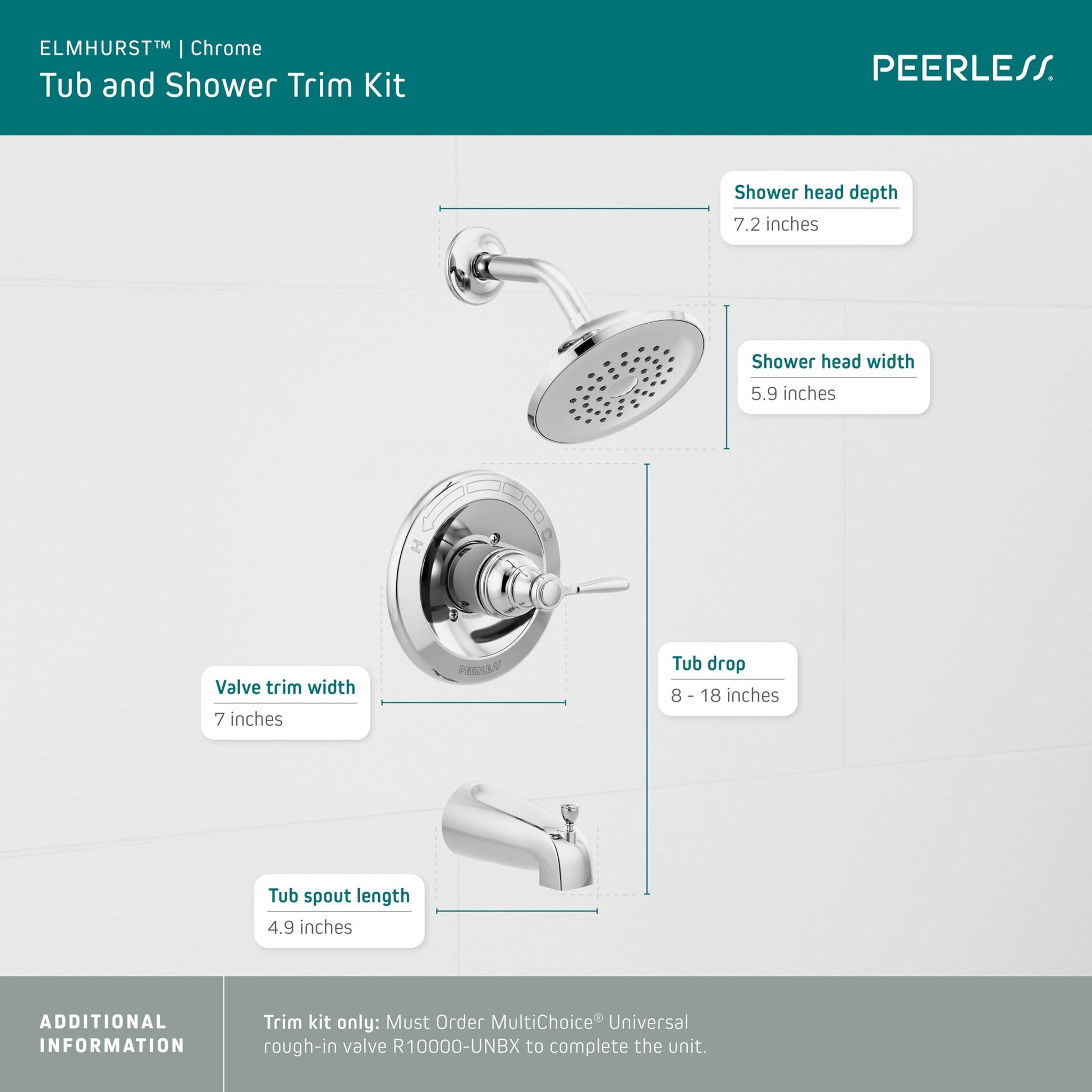 Peerless Elmhurst Tub shower trim kit in Chrome, PTT14465, MRSP: $157, FINAL PRICE: $ + TAX