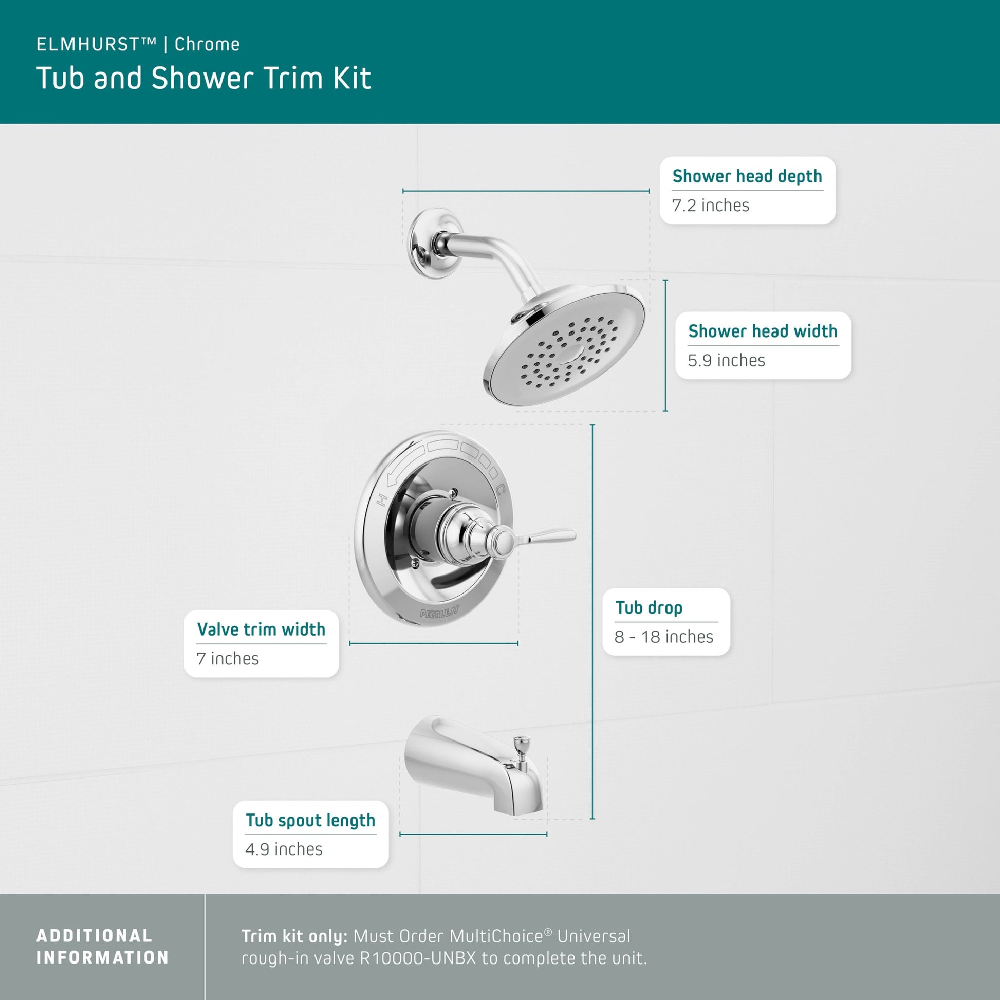 Peerless Elmhurst Tub shower trim kit in Chrome, PTT14465, MRSP: $157, FINAL PRICE: $ + TAX