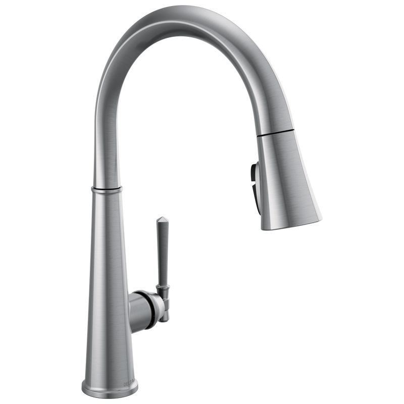 Delta Emmeline Single Handle Pull-Down Kitchen Faucet in Lumicoat Arctic Stainless, 9182-AR-PR-DST, MRSP: $842, FINAL PRICE: $ + TAX