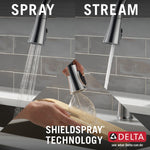 Delta Emmeline Single Handle Pull-Down Kitchen Faucet in Lumicoat Arctic Stainless, 9182-AR-PR-DST, MRSP: $842, FINAL PRICE: $ + TAX