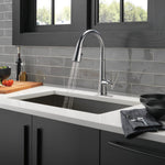 Delta Emmeline Single Handle Pull-Down Kitchen Faucet in Lumicoat Arctic Stainless, 9182-AR-PR-DST, MRSP: $842, FINAL PRICE: $ + TAX