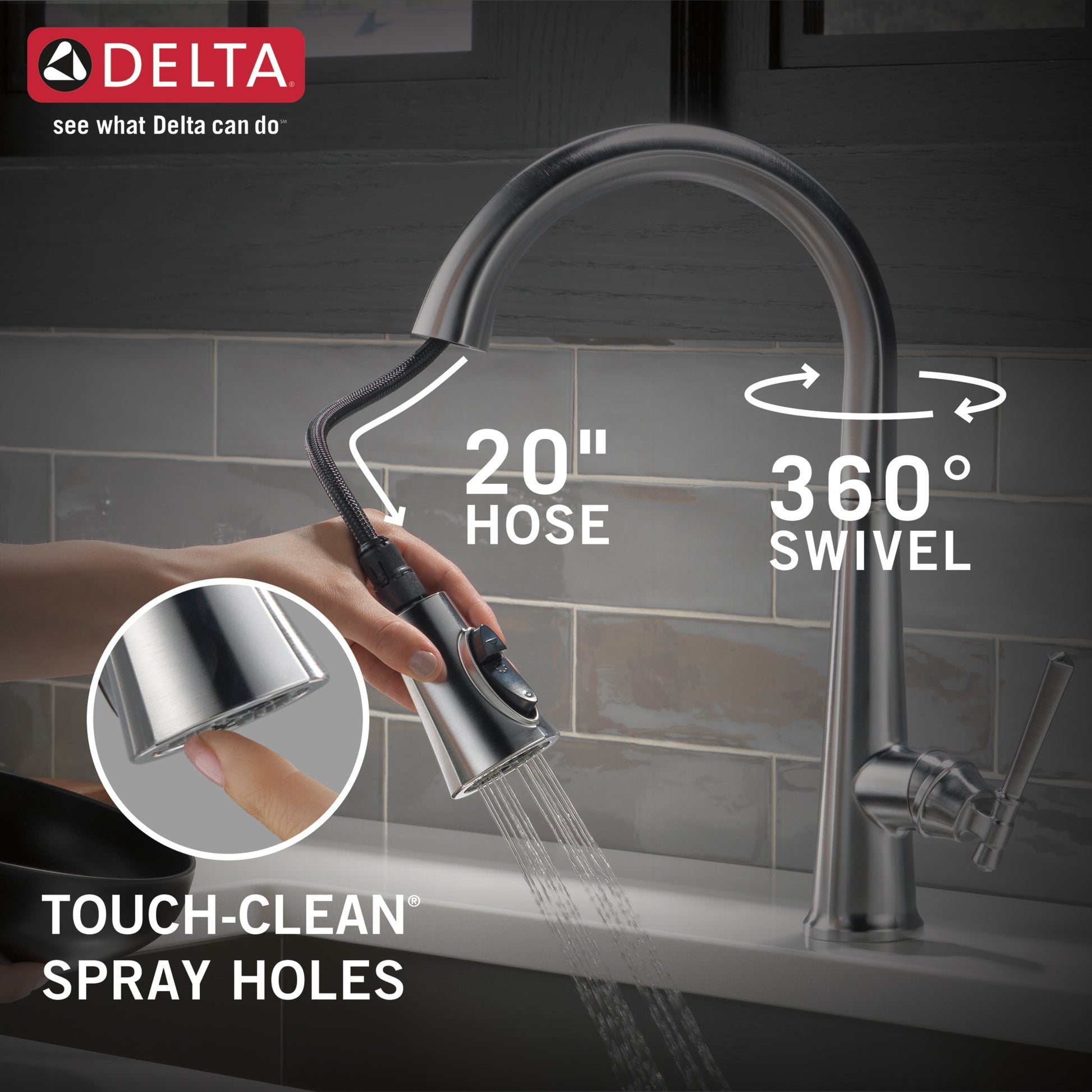 Delta Emmeline Single Handle Pull-Down Kitchen Faucet in Lumicoat Arctic Stainless, 9182-AR-PR-DST, MRSP: $589, FINAL PRICE: $279.99 + TAX