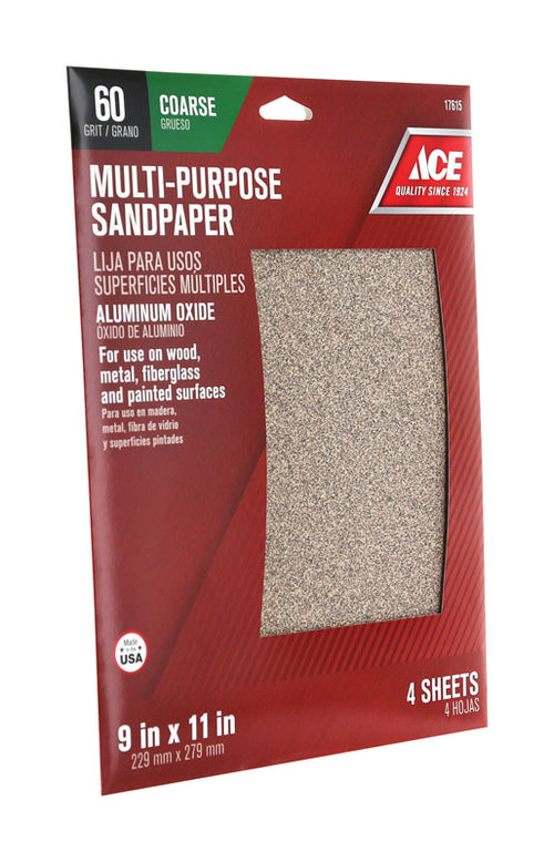 (4-Pk) Ace Multi-Purpose Sandpaper 9" x 11"  17615 MSRP/Retail:$3.99 CLEARANCE