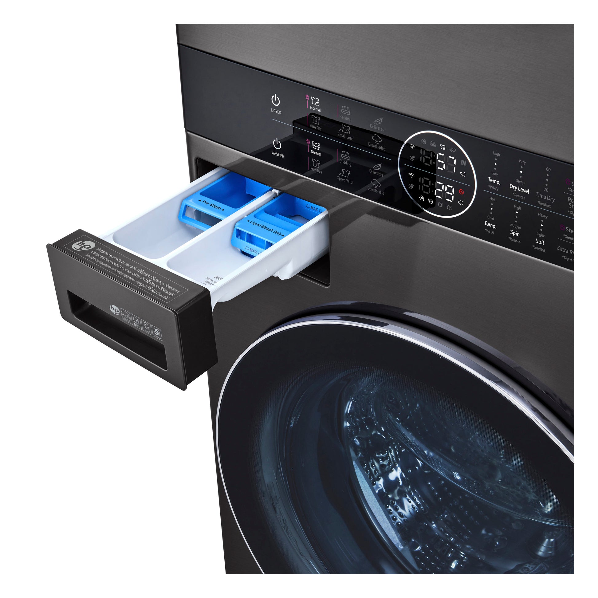LG WashTower Electric Stacked Laundry Center with 4.5-cu ft Front load Washer and 7.4-cu ft Dryer ( Black Steel )