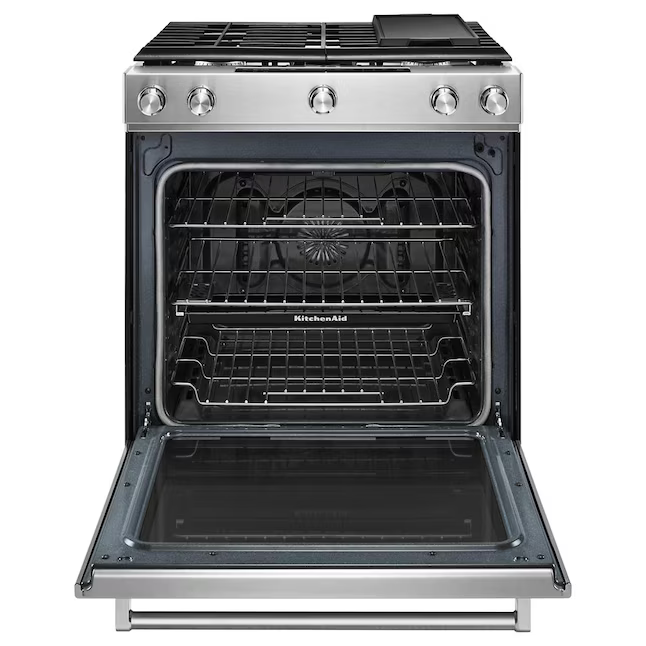 KitchenAid 30-in 5 Burners 5.8-cu ft Self-cleaning Convection Oven Slide-in Natural Gas Range (Stainless Steel)