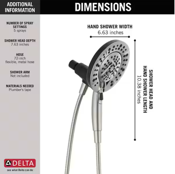 Delta Universal Showering 5-Setting In2ition Two-in-One Shower in Satin Nickel, 75585SN, MRSP: $131.7, FINAL PRICE: $ + TAX